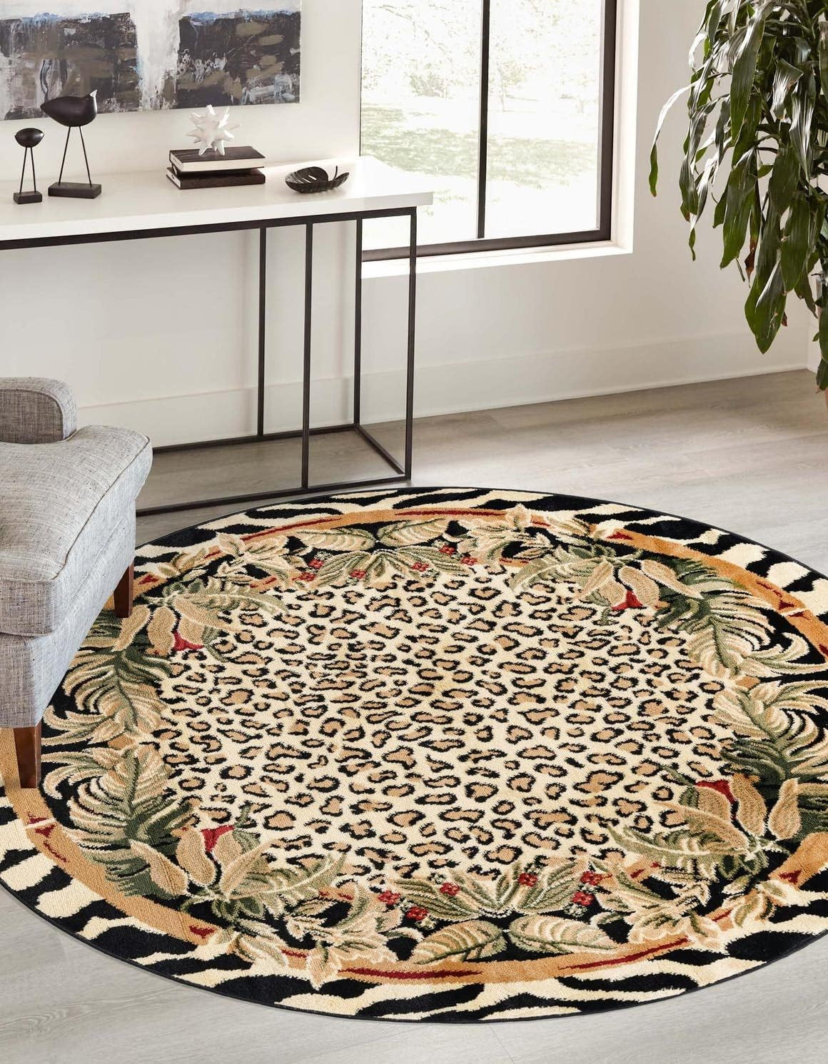 Wildlife Collection Animal Inspired with Cheetah Bordered Design Area Rug (4′ 0