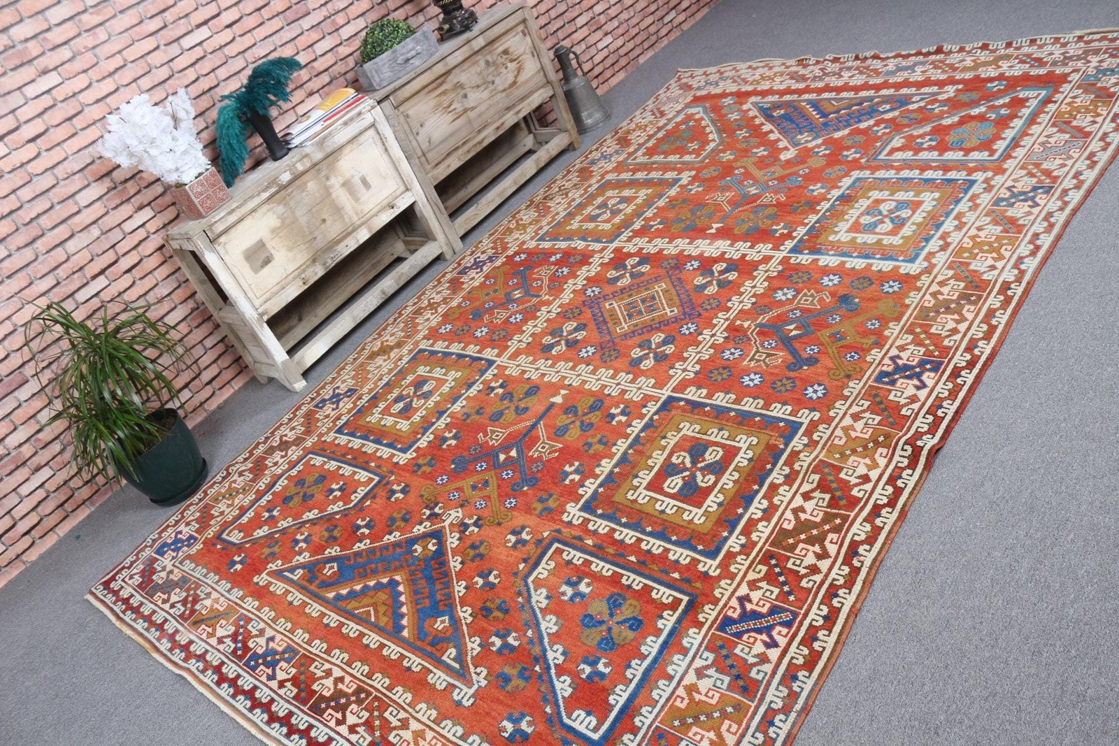 Turkish Large Rug 6,46×10 ft (197×304 cm), Vintage Red Handmade Wool Rug