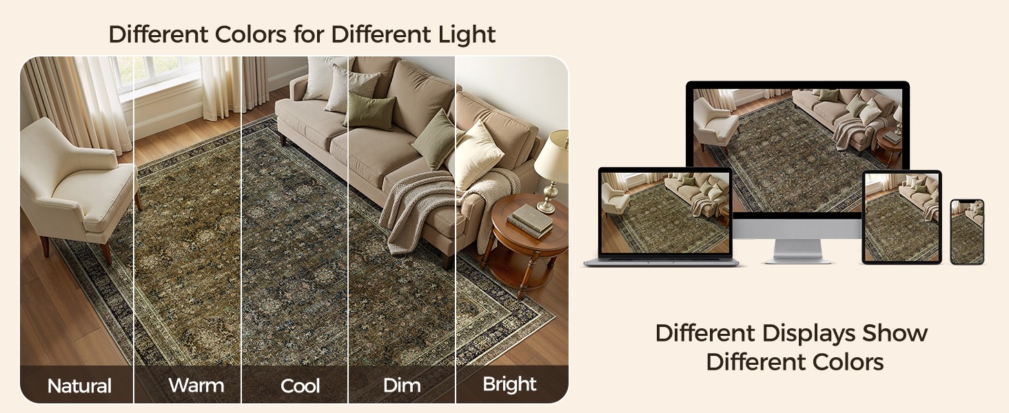 9×12 Living Room Rug: Vintage Boho Modern Moody Retro Antique Dark Carpet,