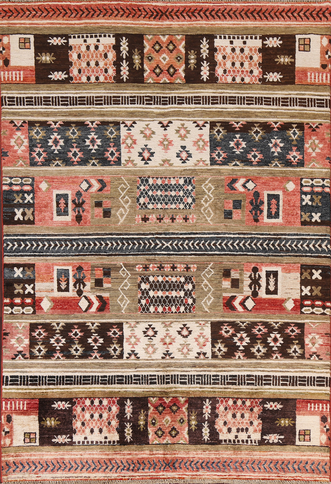 Tribal Gabbeh Wool Area Rug Hand-made Geometric Oriental Nomadic Carpet 5×6