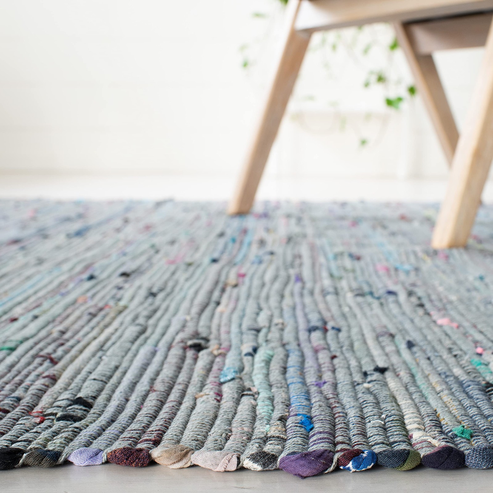 Rag Rug Collection Area Rug – 4′ Square, Aqua & Multi, Handmade Boho Stripe C…