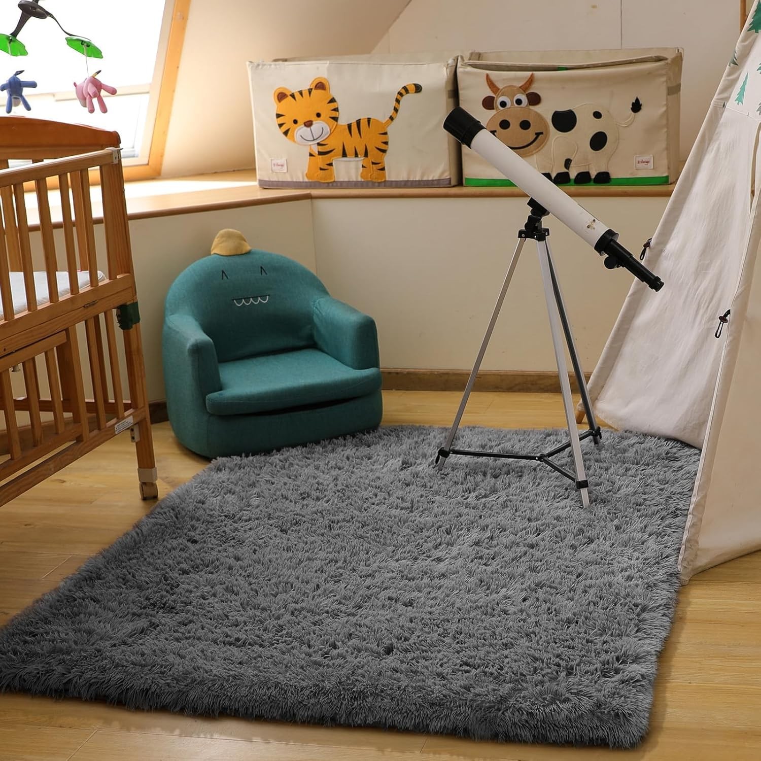 Ophanie Area Rugs for Living Room Bedroom, Upgrade Non-Slip Fluffy Soft Grey Sha