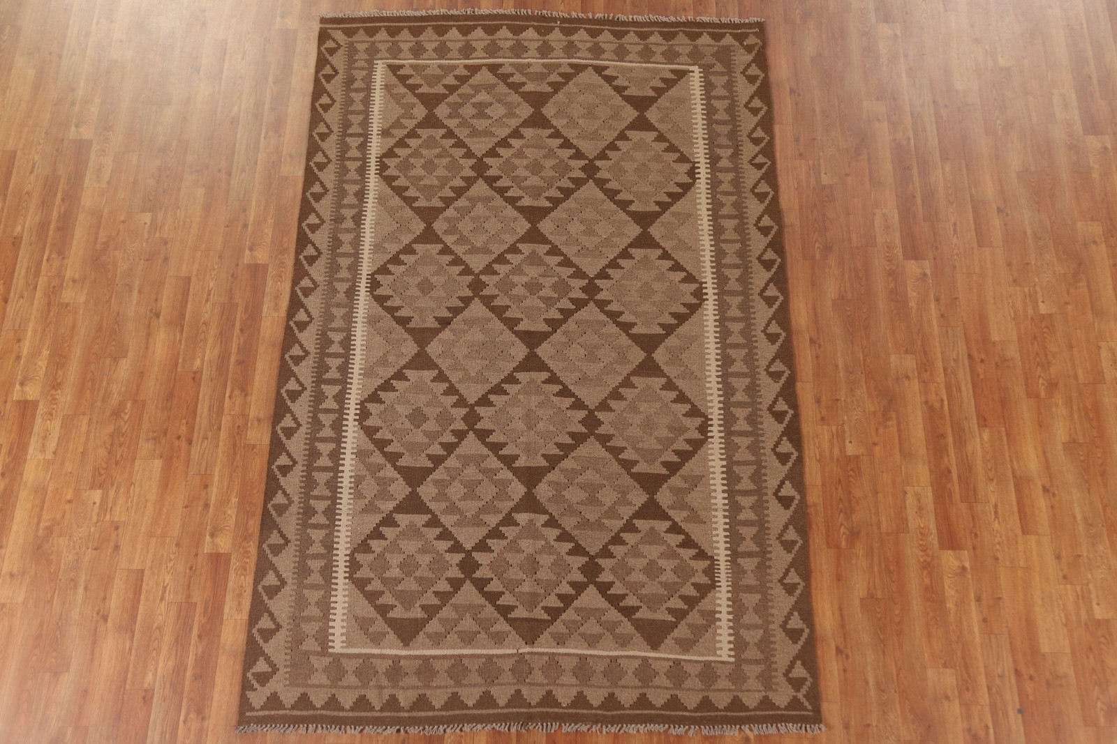 Kilim Reversible Wool Brown Natural Dye Hand-Woven South-western Area Rug 5×8