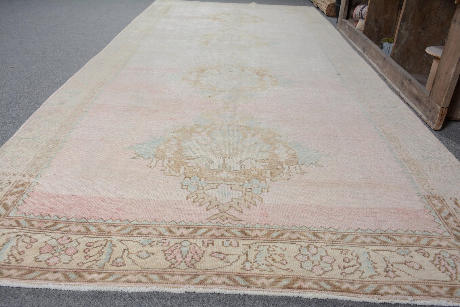 4,9×11,6 ft Large Vintage Turkish Rug, White Patchwork Wool Rug