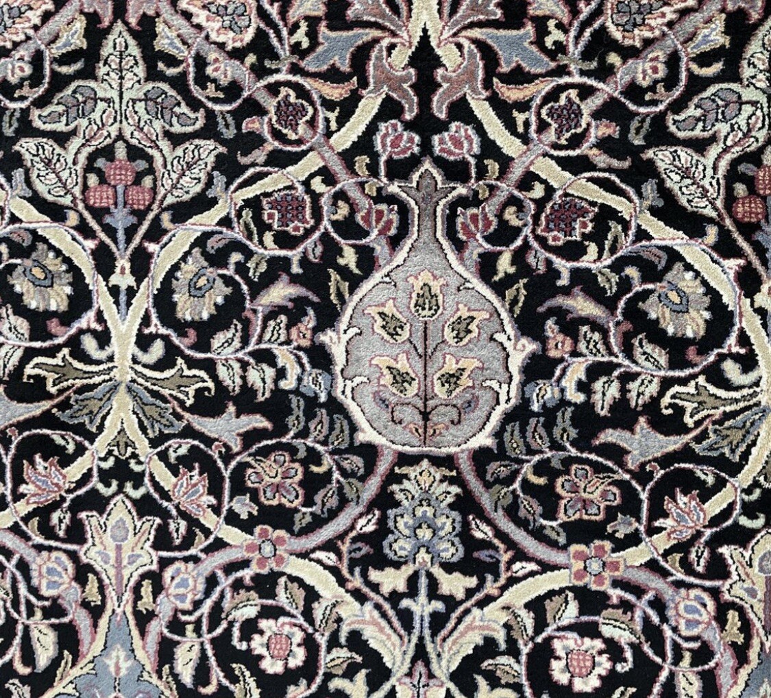 Spectacular Hand Knotted Area Rug Arts & Craft Black Wool New 8 X 11.5ft Jaipur