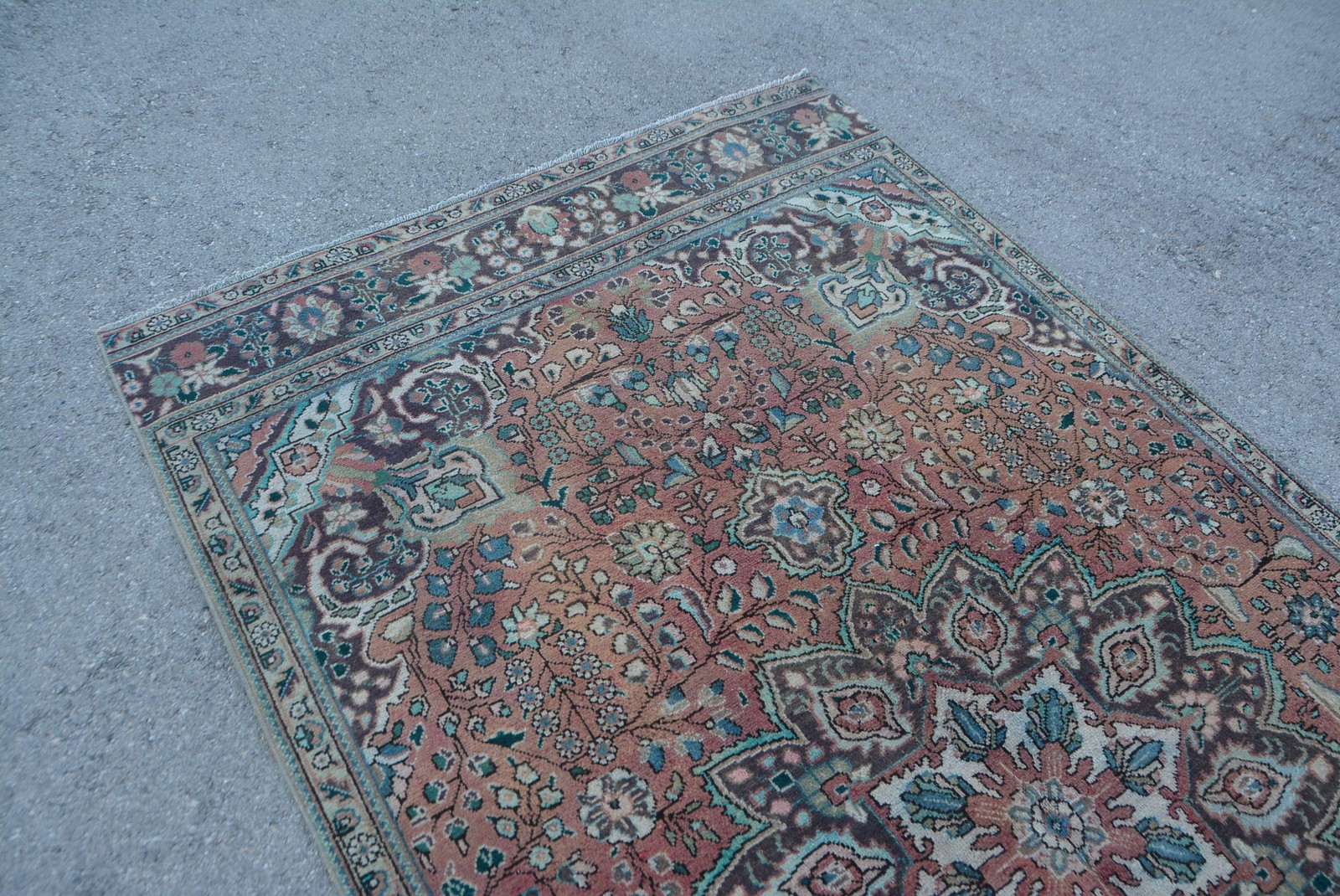 5×9,4 ft Turkish Rug, Vintage Large Rug, Brown Blue Handmade Wool Rug