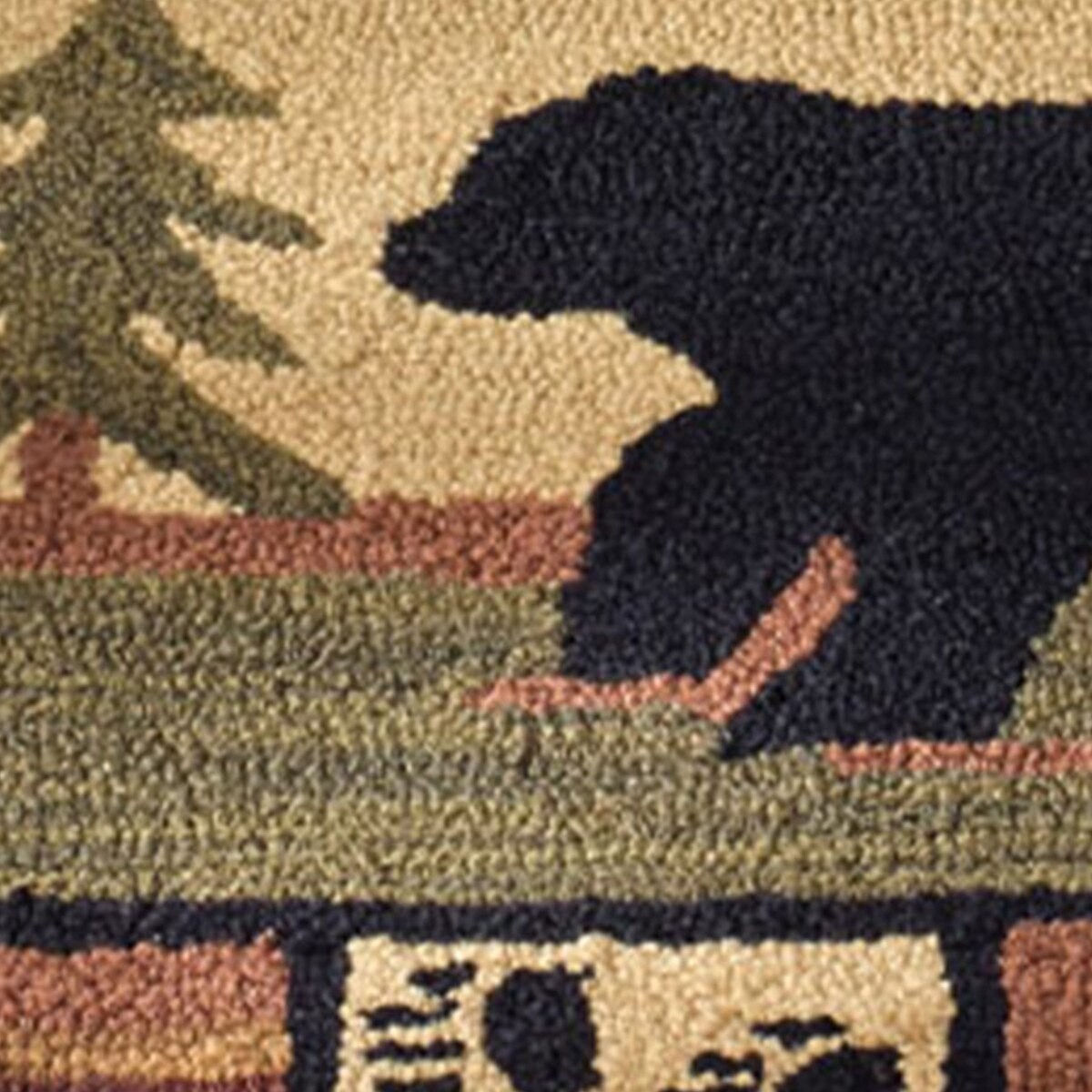 Bear Hooked Rug Primitive Country Cabin Lodge Farmhouse 2 x 3 ft