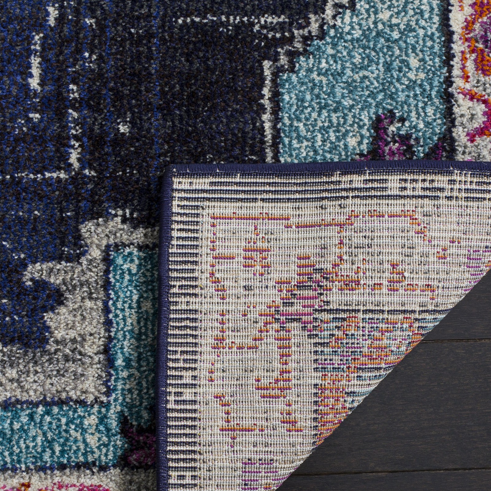 Monaco Collection Runner Rug – 2’2″ x 8′, Black & Blue, Boho Chic Medallion D…