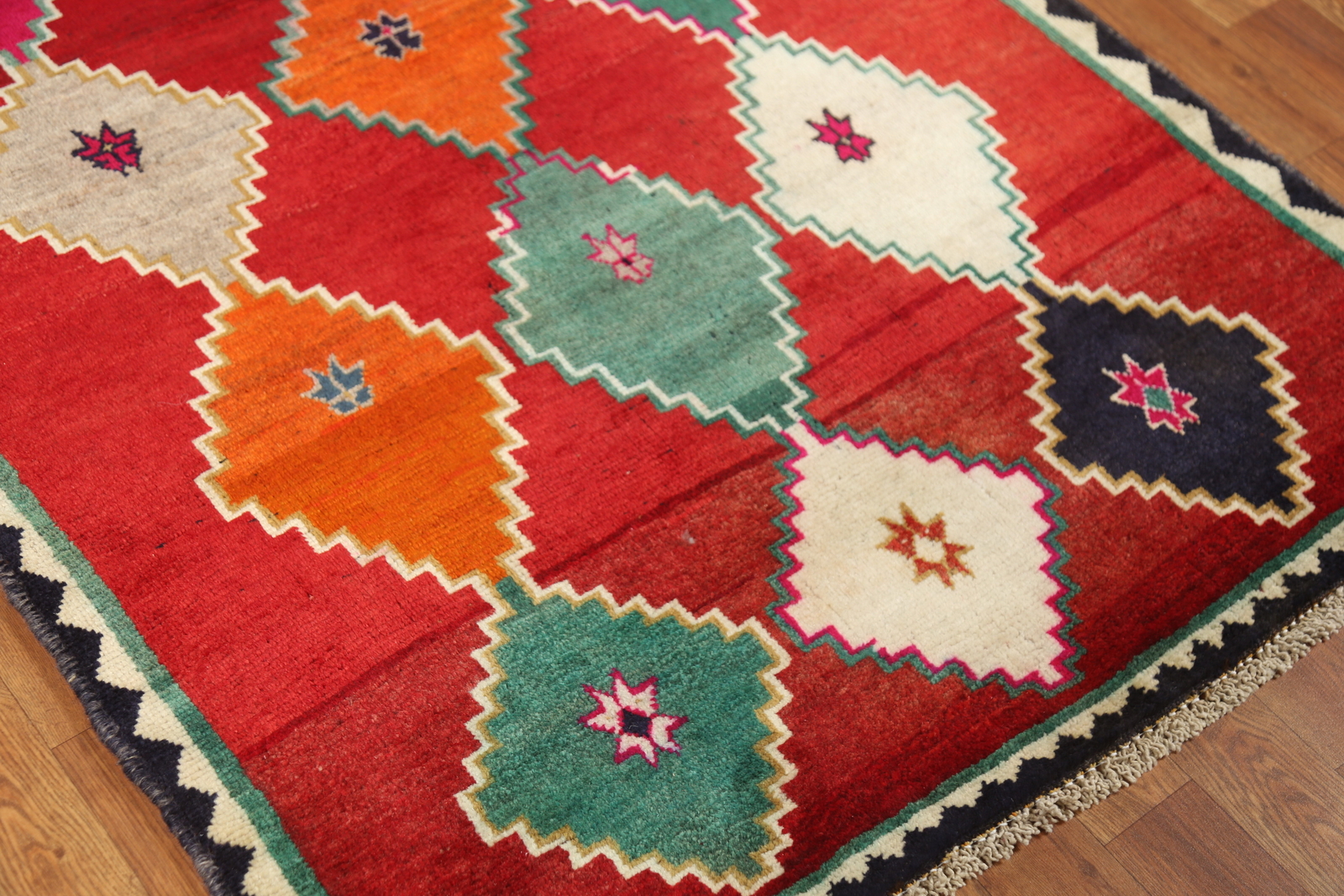 Vintage Nomadic Geometric Gabbeh Area Rug 4×6 Wool Hand-knotted Tribal Carpet