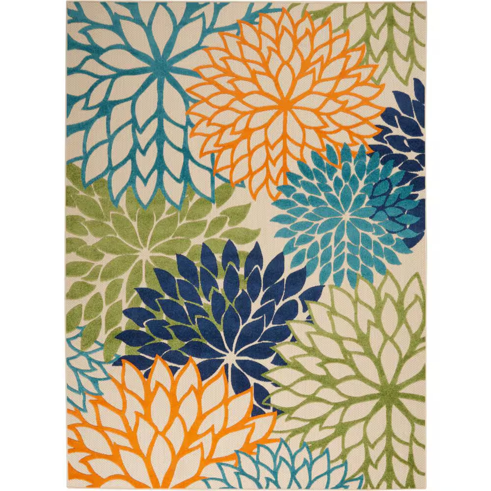 Aloha Multicolor 8 Ft. X 11 Ft. Floral Contemporary Indoor/Outdoor Patio Area Ru