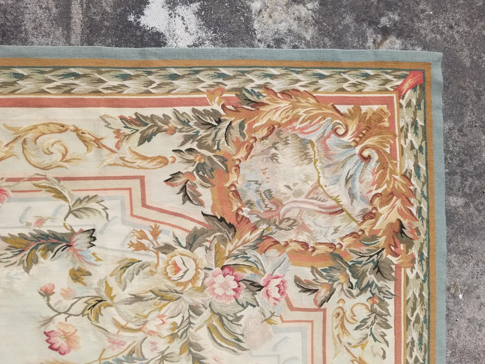 Antique French Aubusson Floral Medallion Wool Multicolor Rug 10.1×7.7ft