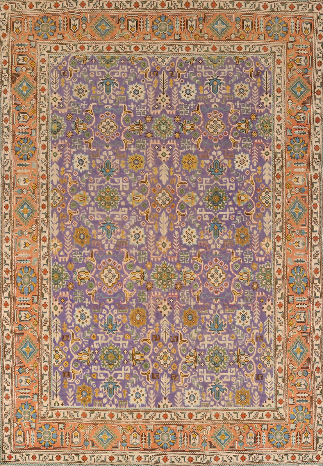 Purple/ Orange Hand-knotted Over-Dyed Wool Vintage Living Room Area Rug 7×10