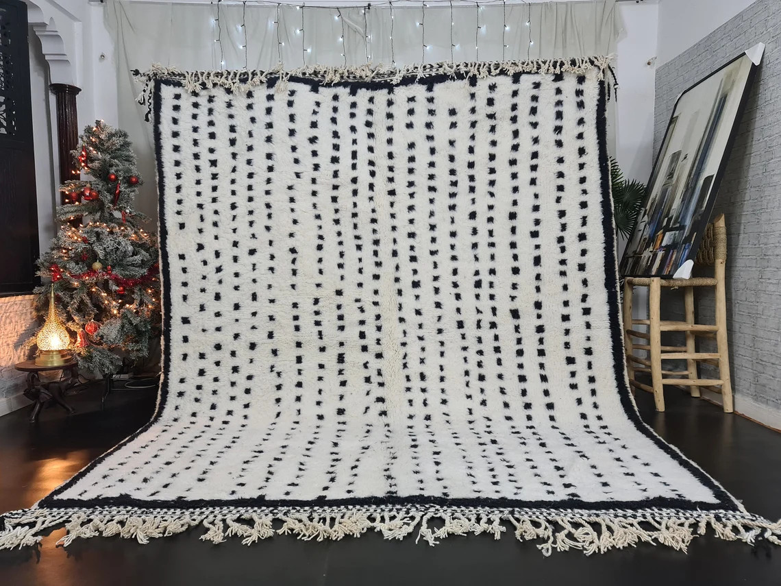 MADE TO ORDER – ARTISTIC BENIOUARAIN RUG- Moroccan Handwoven Rug- White Wool Rug