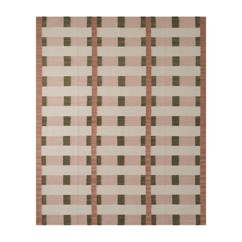 Scandinavian Design Handwoven Pink Olive Beige Bauhaus Modern Minimalist Wool