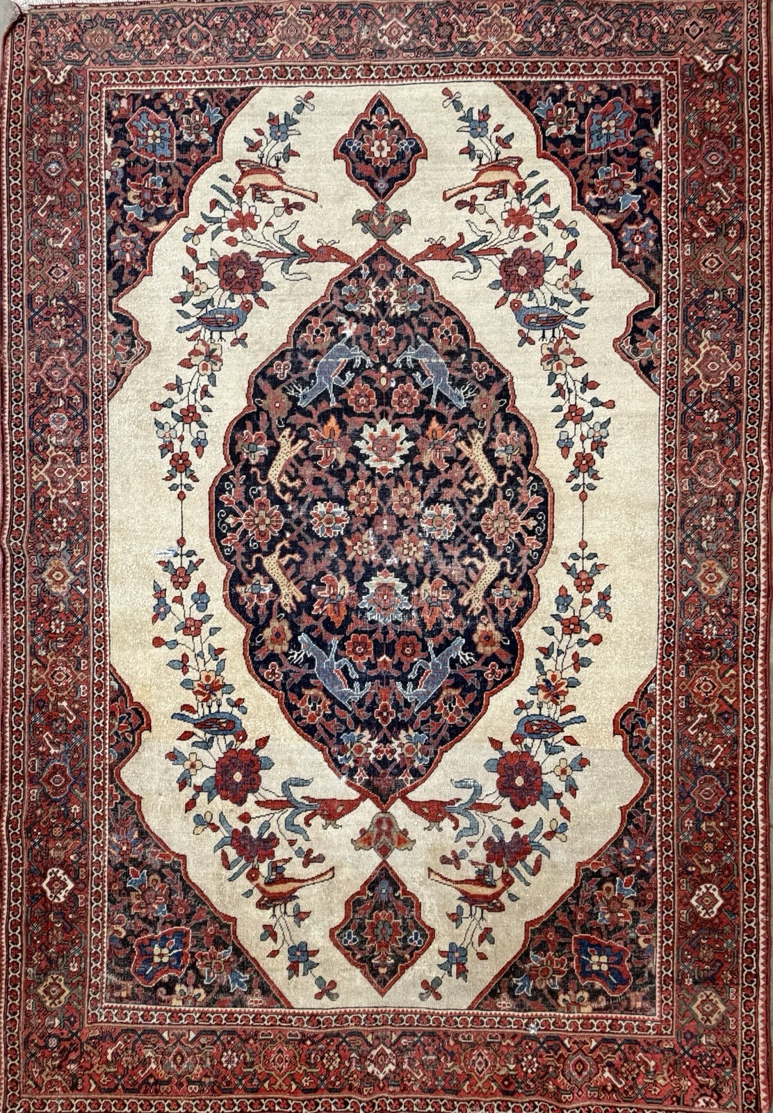 4’3”x6’5” Antique Hand-knotted Wool Kashane Area Rug Handmade 4×6 Animal Beige