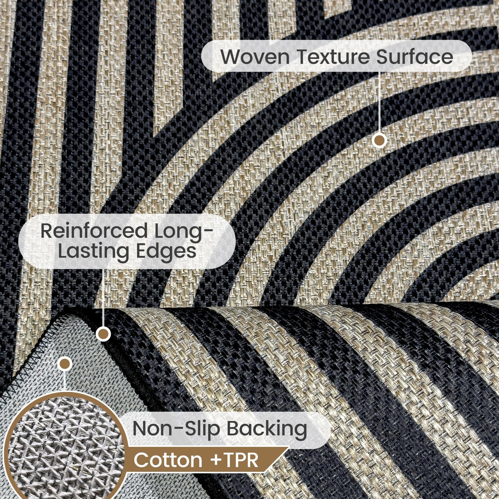 Washable Modern Easy Jute Runner Rug 2×6, Neutral Abstract Boho Geometric Out…