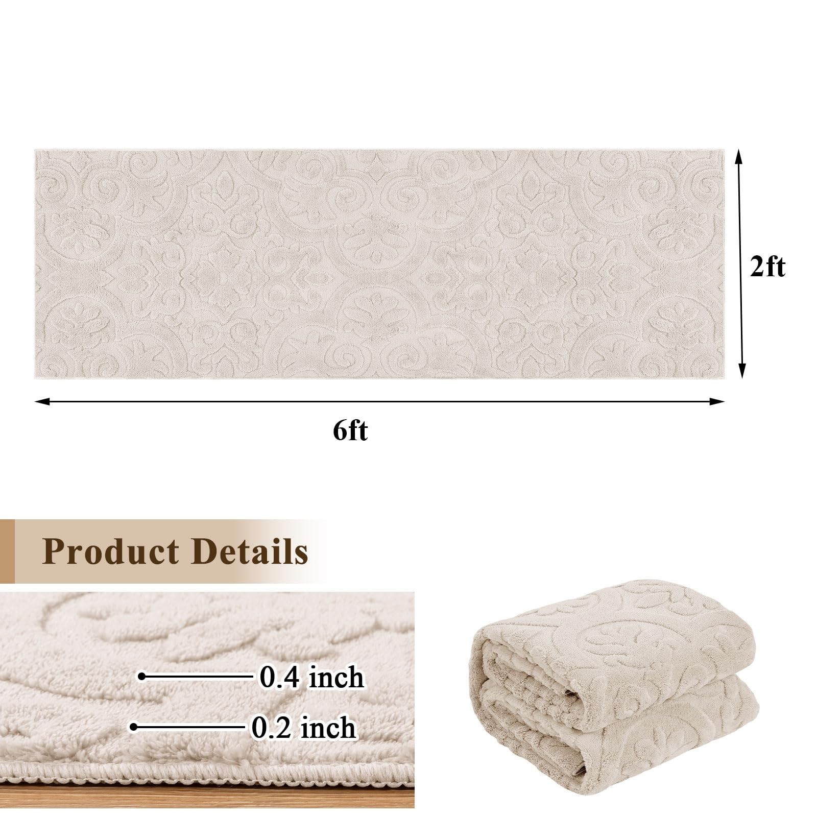 U’Artlines 2x6ft Hallway Runner Rug, Non Slip Washable Kitchen Rugs, Neutral …