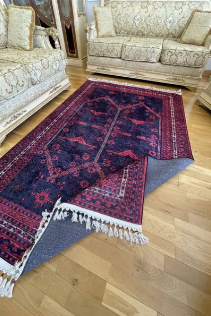 Woven Base Washable Non-Slip Base Fringed Rug Living Room Carpet Kitchen Carpet