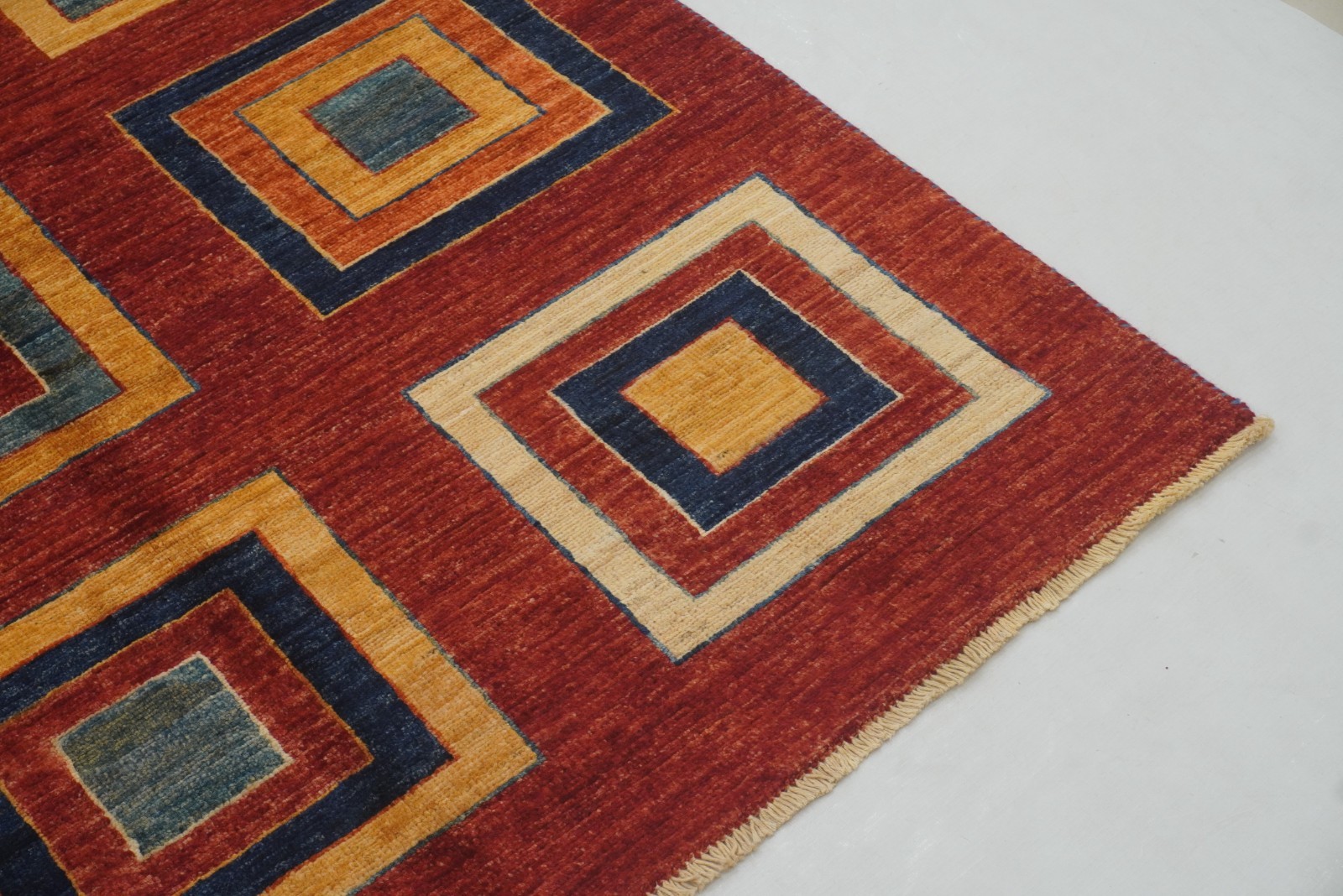 8×11 ft Red Checkered Gabbeh Afghan Hand Knotted Mid Century Area Rug