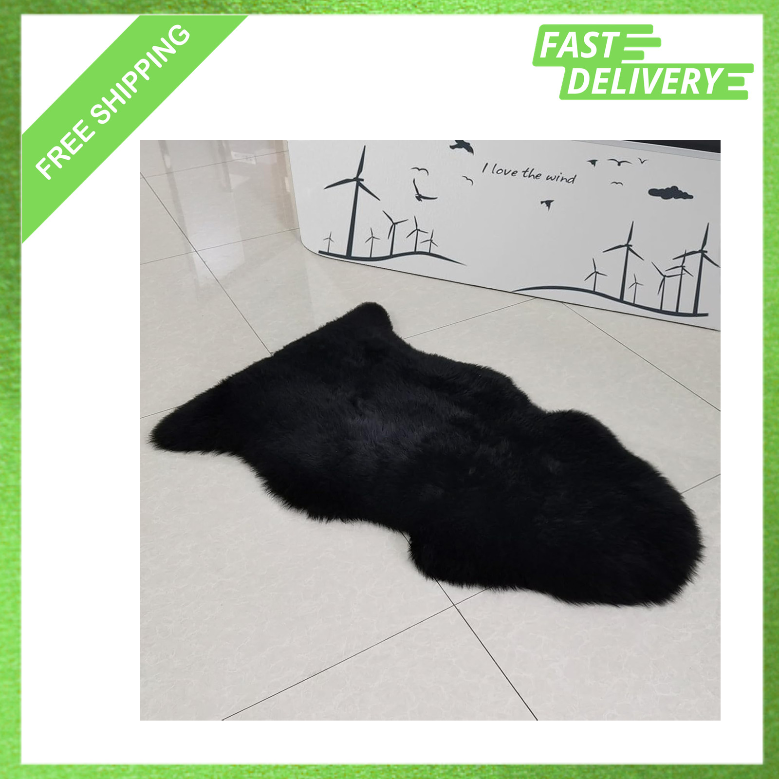 Australian Merino Sheepskin Rug, 2.3×3.3 ft Lambskin Area Rug, Black, Single