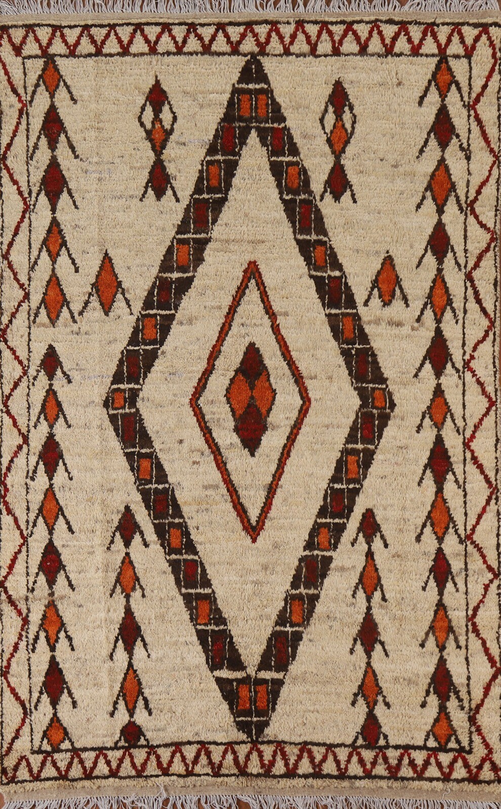 Ivory Geometric Moroccan Area Rug 5×8 Hand-knotted Wool