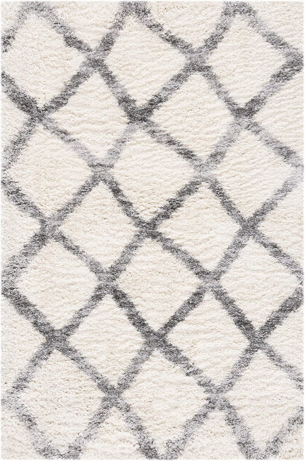 SAFAVIEH Berber Shag Collection 3’3″ X 5’3″ Ivory/Grey BER215B Moroccan Non-Shed