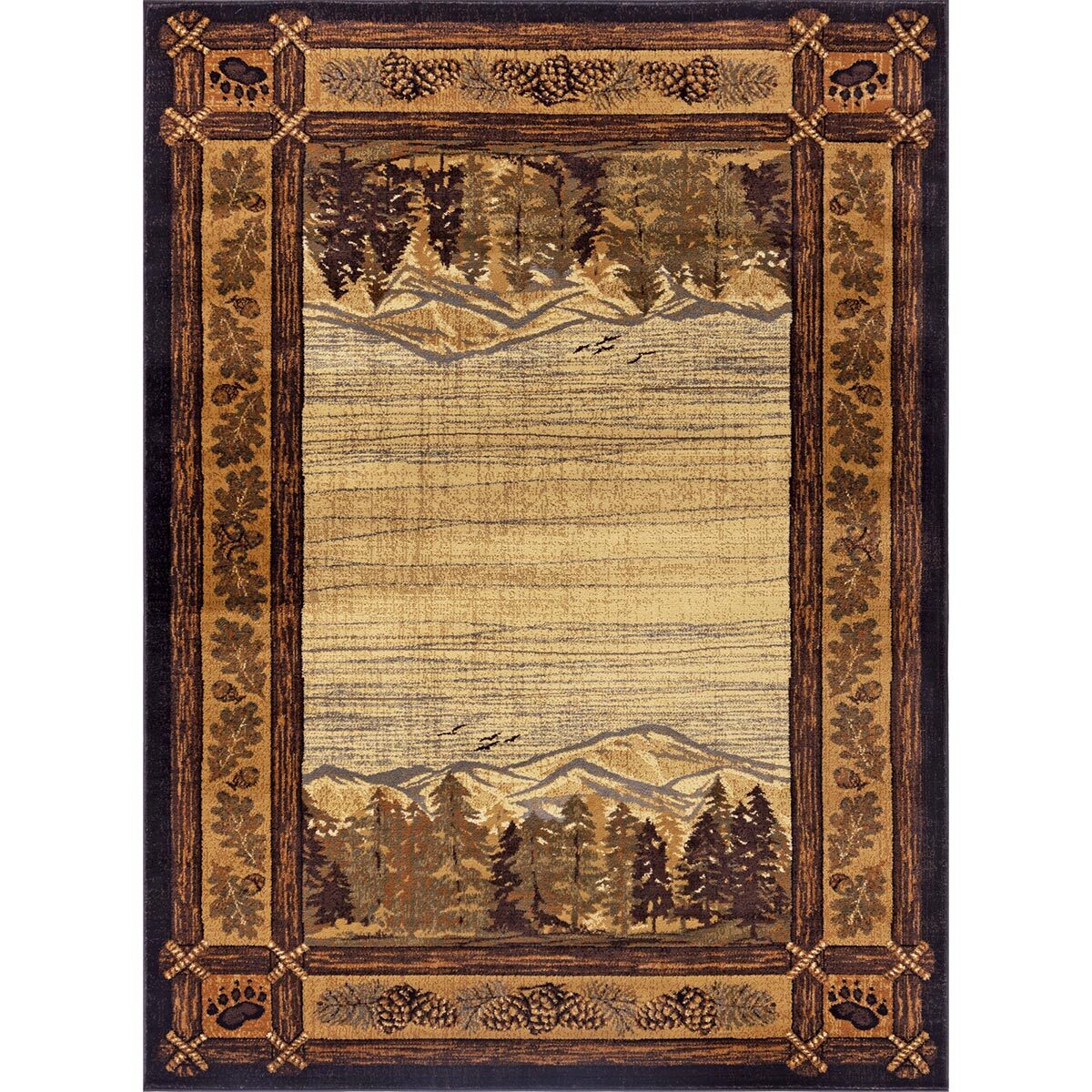 Lodge Cabin Rustic Pine Forest Pinecone Bear Paws Area Rug **FREE SHIPPING**