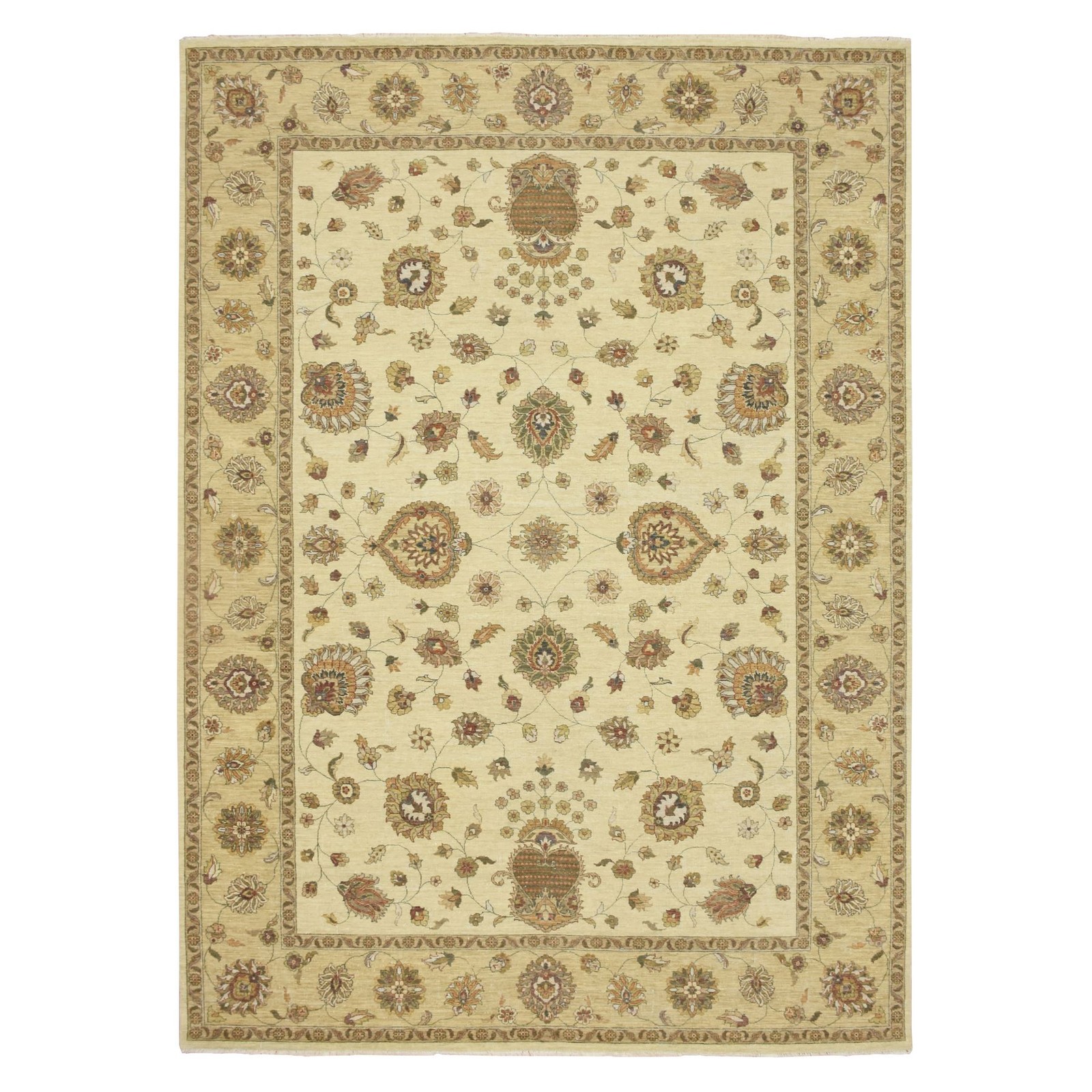 8’3″ x 11’6″ Ivory Hand Knotted Agra Ziegler Design Leaf Pattern Wool Rug R76378