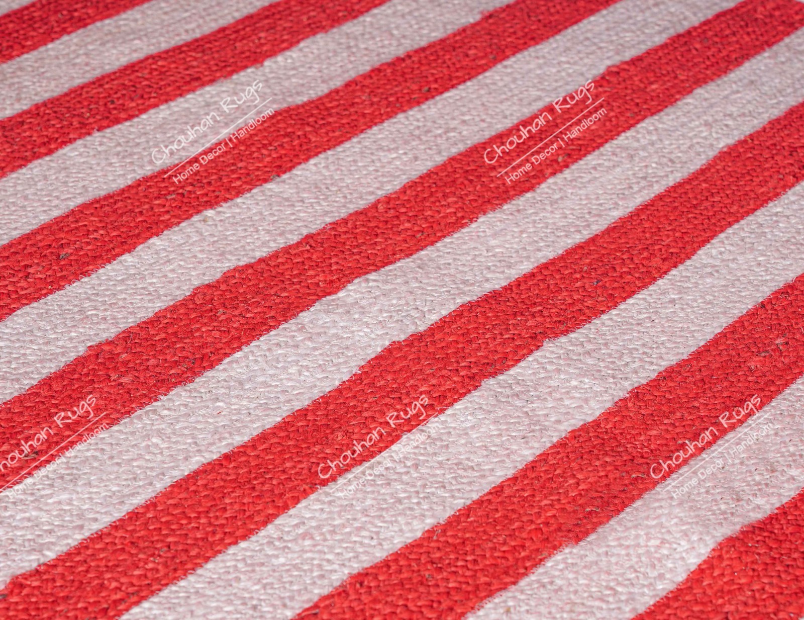 Handmade Rectangle Jute Rug White And Red Stripes Vintage Jute Boho Area Rugs
