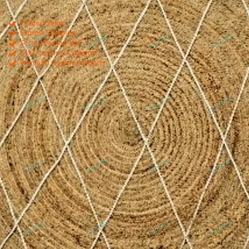 7 x 7 Feet Hand Woven Hippie Area Jute Rugs Indian Handmade Carpet