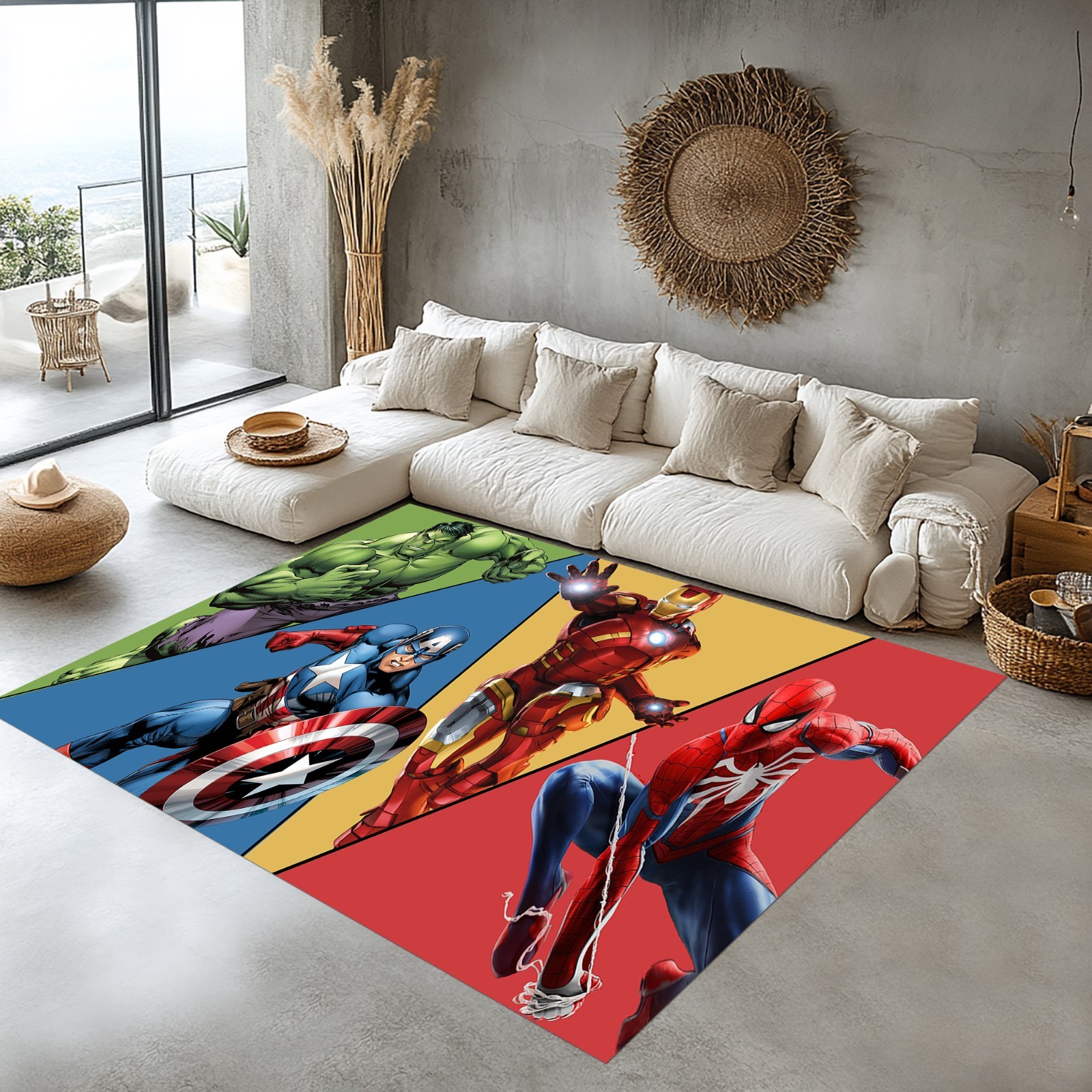 Superheros Rug, Superheros Area Carpet for Kids Room, Superheros Boıy Room Rug