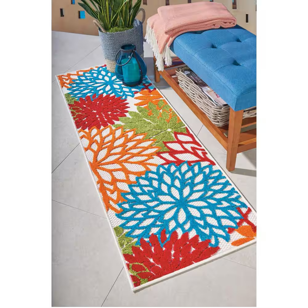 Aloha Green 2 Ft. X 6 Ft. Runner Floral Modern Indoor/Outdoor Patio Kitchen Area