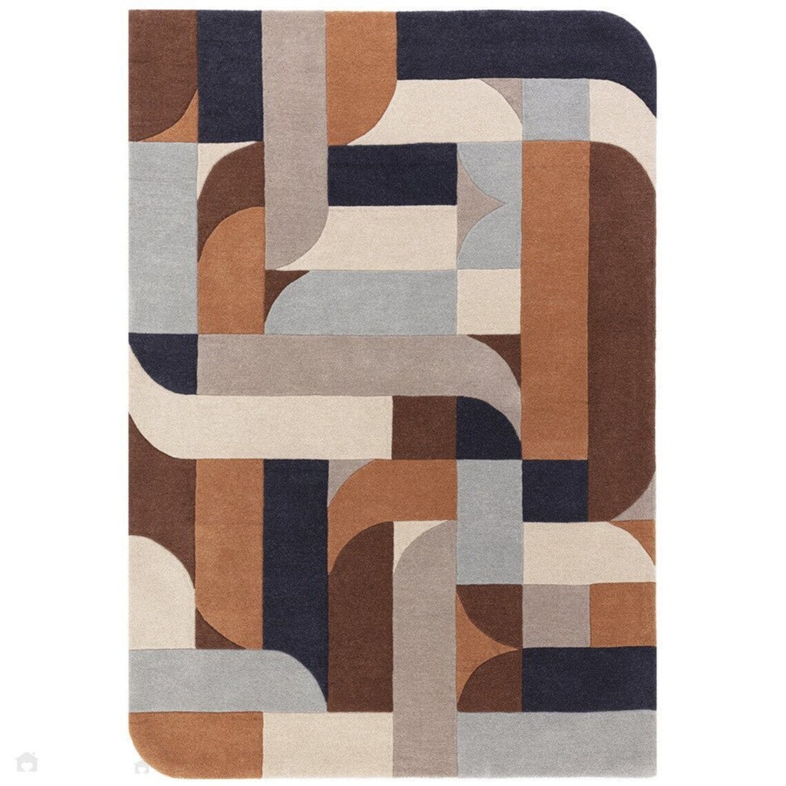 Modern Geometric Hand-Woven High-Density Soft Textured Wool&Viscose Mix Terracot
