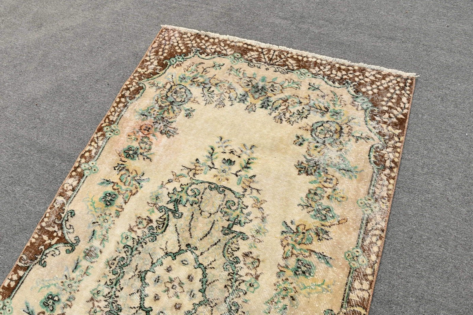 3,7×6,7 ft Rug, Turkish Vintage Rug, Brown Green Patchwork Rug