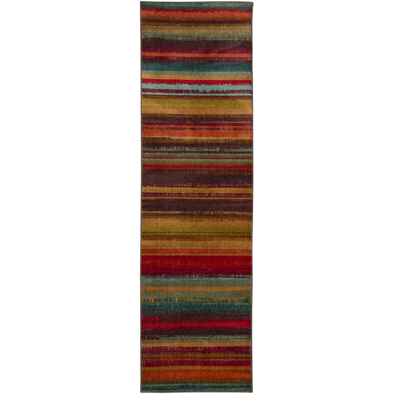 Durable Boho Stripe Runner Rug Stain Resistant Indoor Non Skid Pet Friendly New