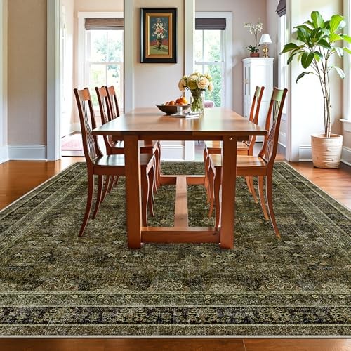 5×7 Olive Green Rug for Living Room: Modern Vintage Boho Moody Retro Antique