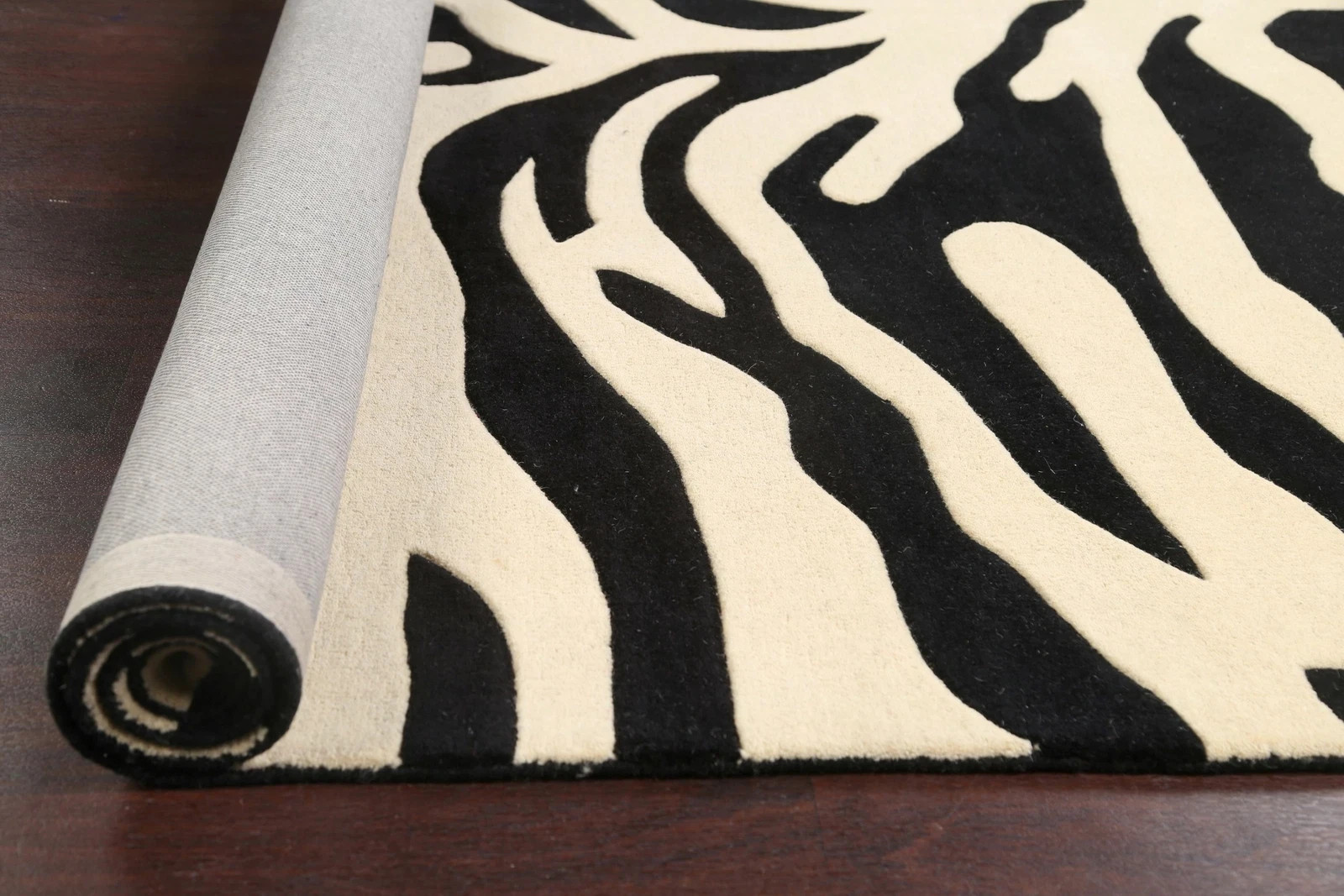 Zebra Animal Print Oriental Area Rug Hand-Tufted Wool Ivory/ Black Modern Carpet