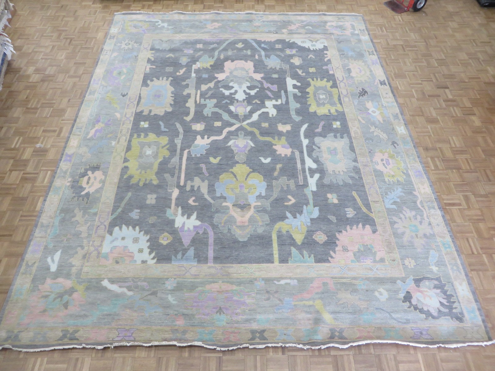11’10 x 14’11 Hand Knotted Charcoal Black Oushak Oriental Rug G16611