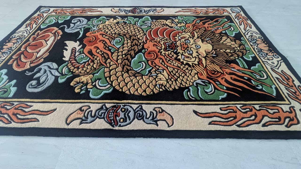Japanese Irezumi Dragon Area Rug 5×8 Hand Tufted Wool Tattoo Style Oriental Rug