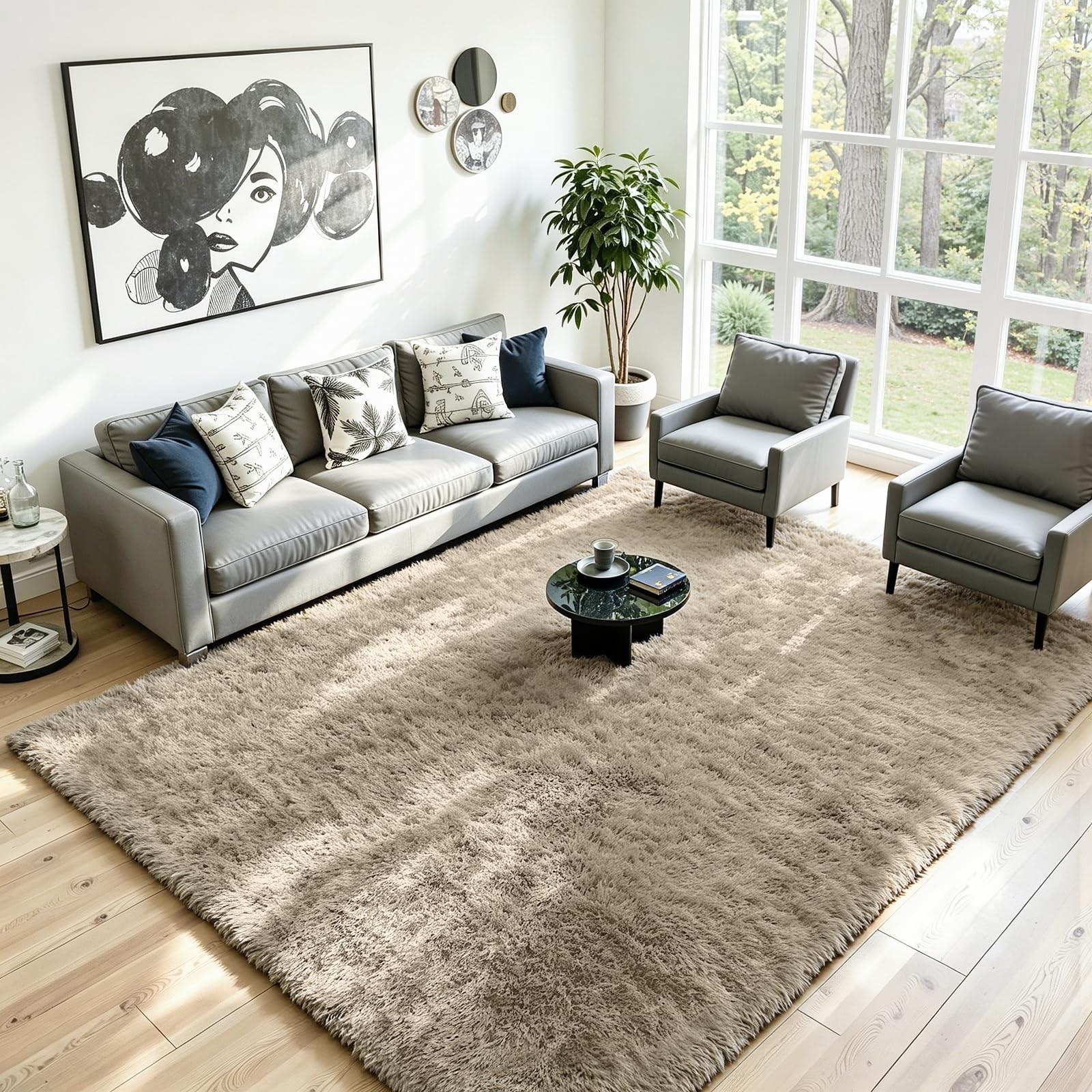 8×10 Area Rug for Living Room, Ultra Soft Fluffy Grey Camel Rugs for Bedroom,…