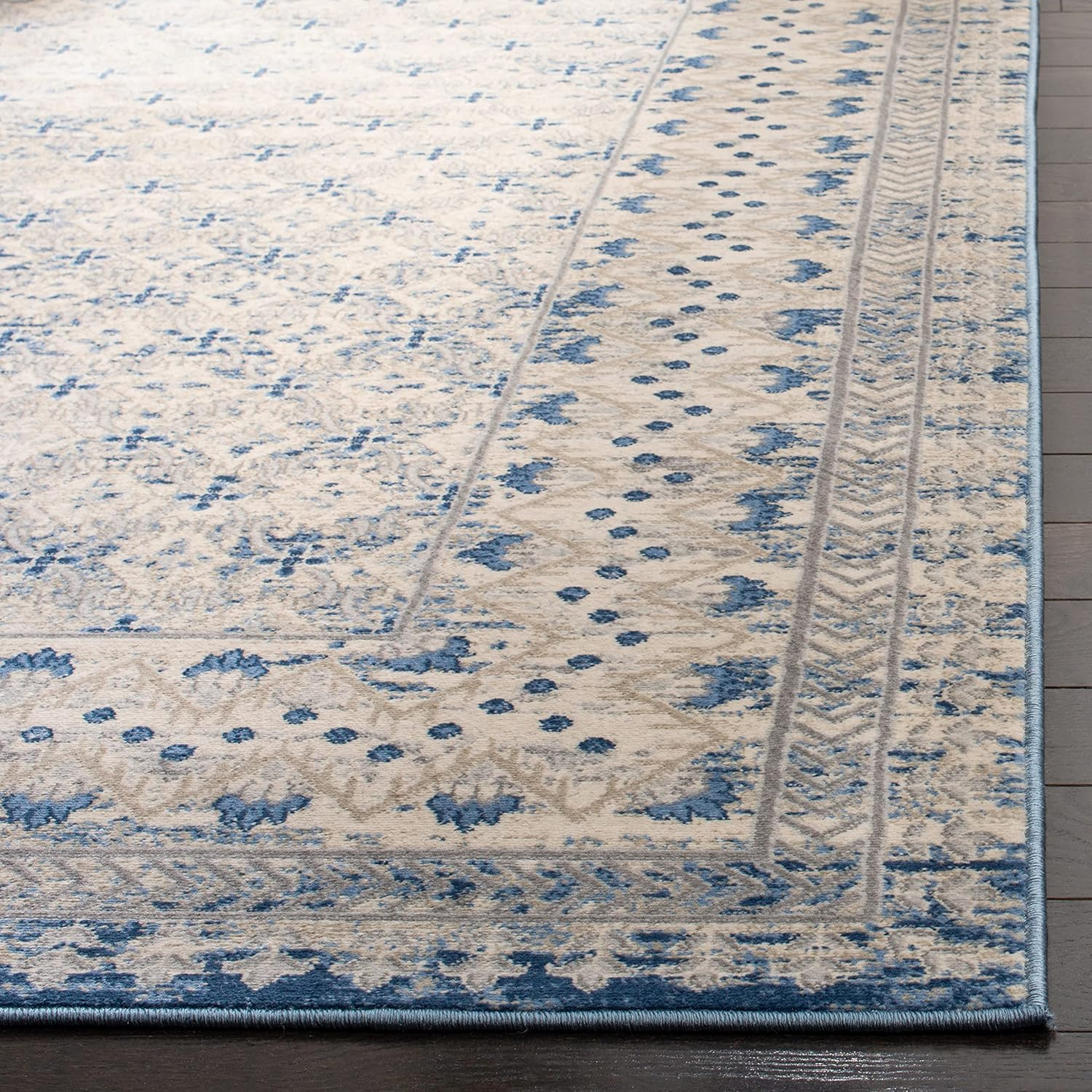 Brentwood Collection Area Rug – 3′ Square, Light Grey & Blue, Traditional Orient