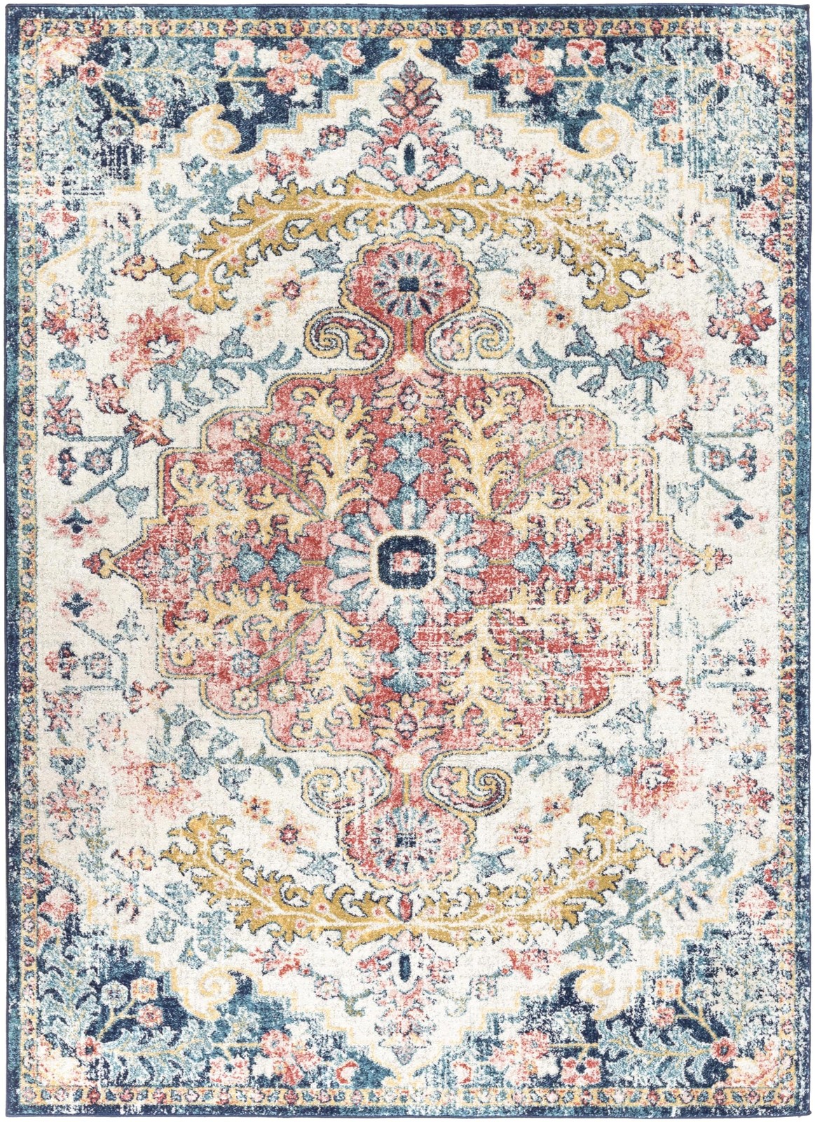 Livabliss Area Rugs – 5X7 Odelia Vintage Boho Aqua Burgandy Blue Area Rug For