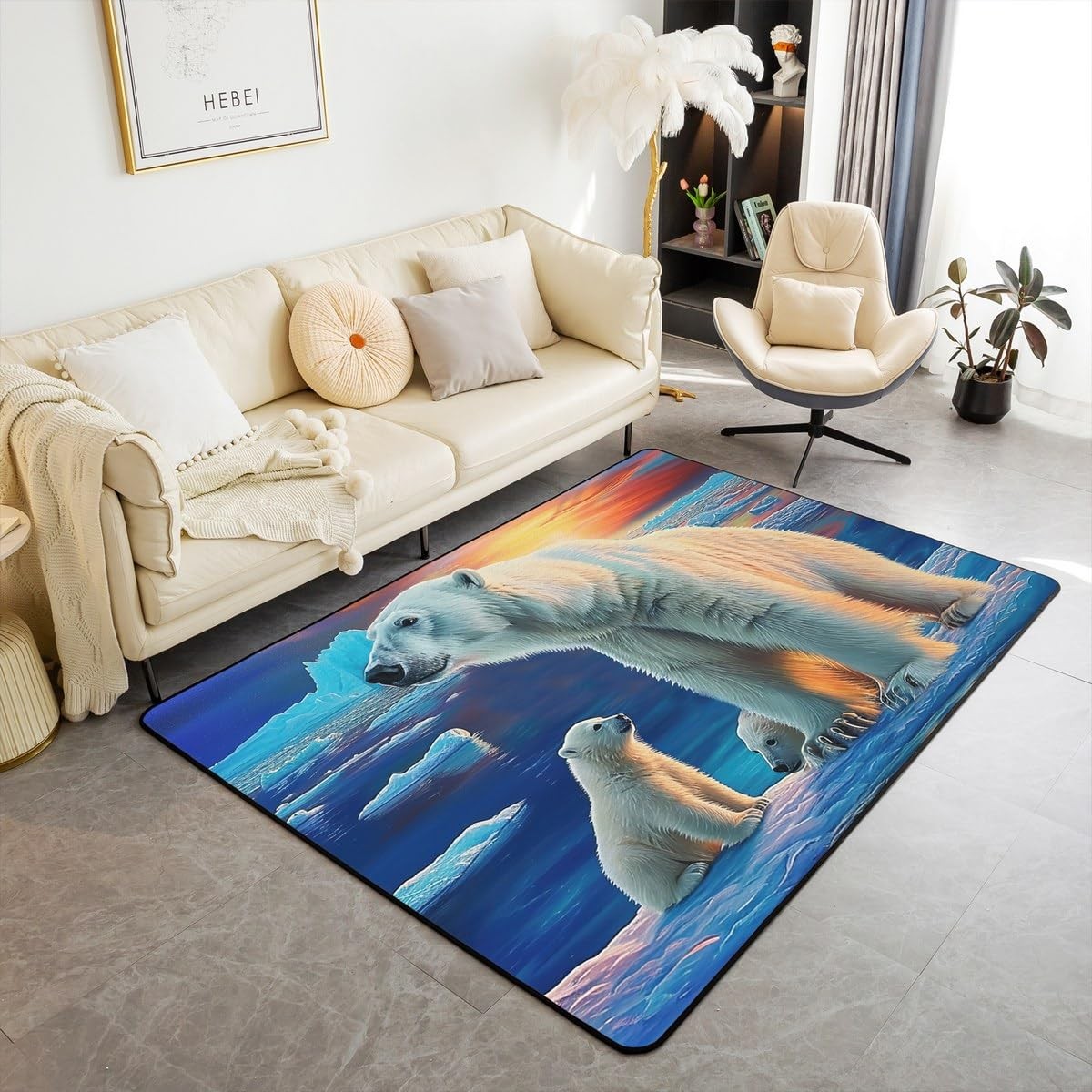 3D Polar Bear Area Rug for Teens Boys Girls,Cute White Bear Indoor Floor Mat,…