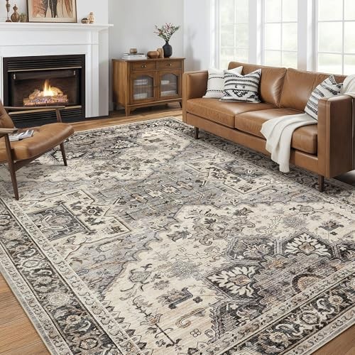Area Rug for Living Room – 9×12 Soft Machine Washable Oriental Vintage Floral