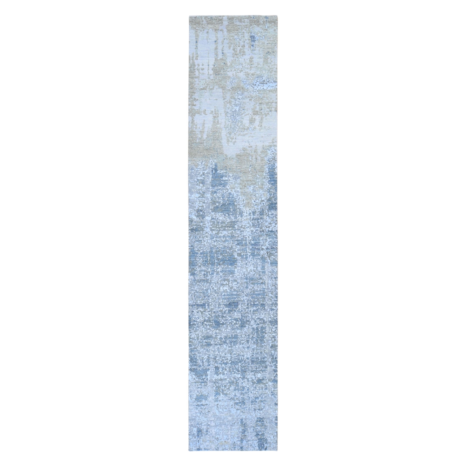 2’6″x12’4″ Abstract Design Denser Weave Wool And Silk Runner Oriental Rug R59113