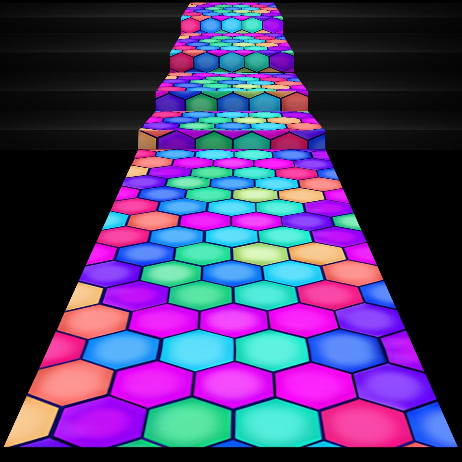 138×59 Inch Glow in the Dark Rug – Neon Party Decorations, UV Reactive Dance Flo