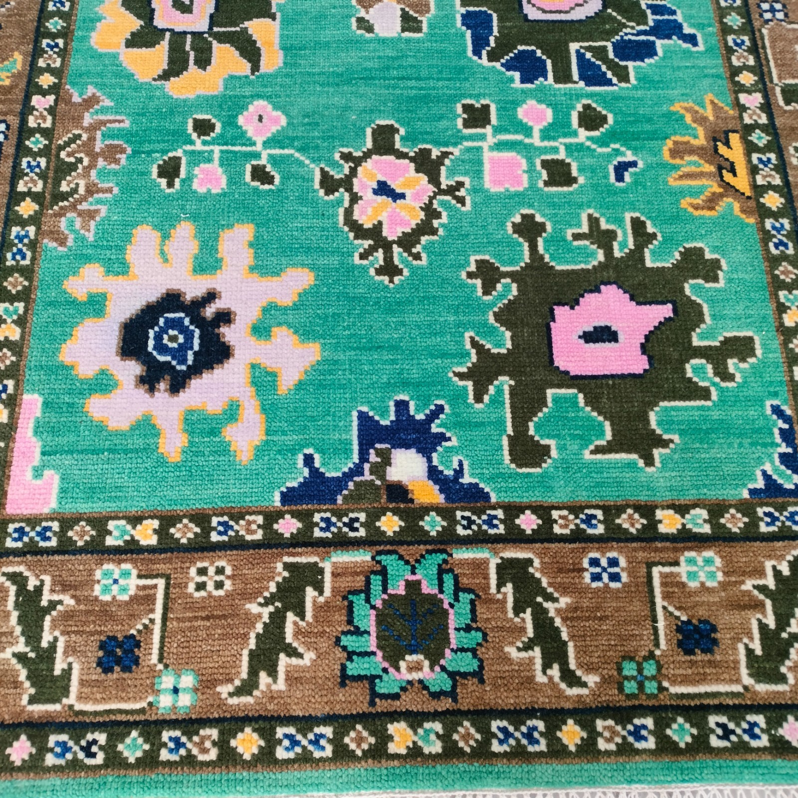 Sage Green Rug Indo Oushak Rug Turkish Hand-knotted wool Rug Home Decor area Rug