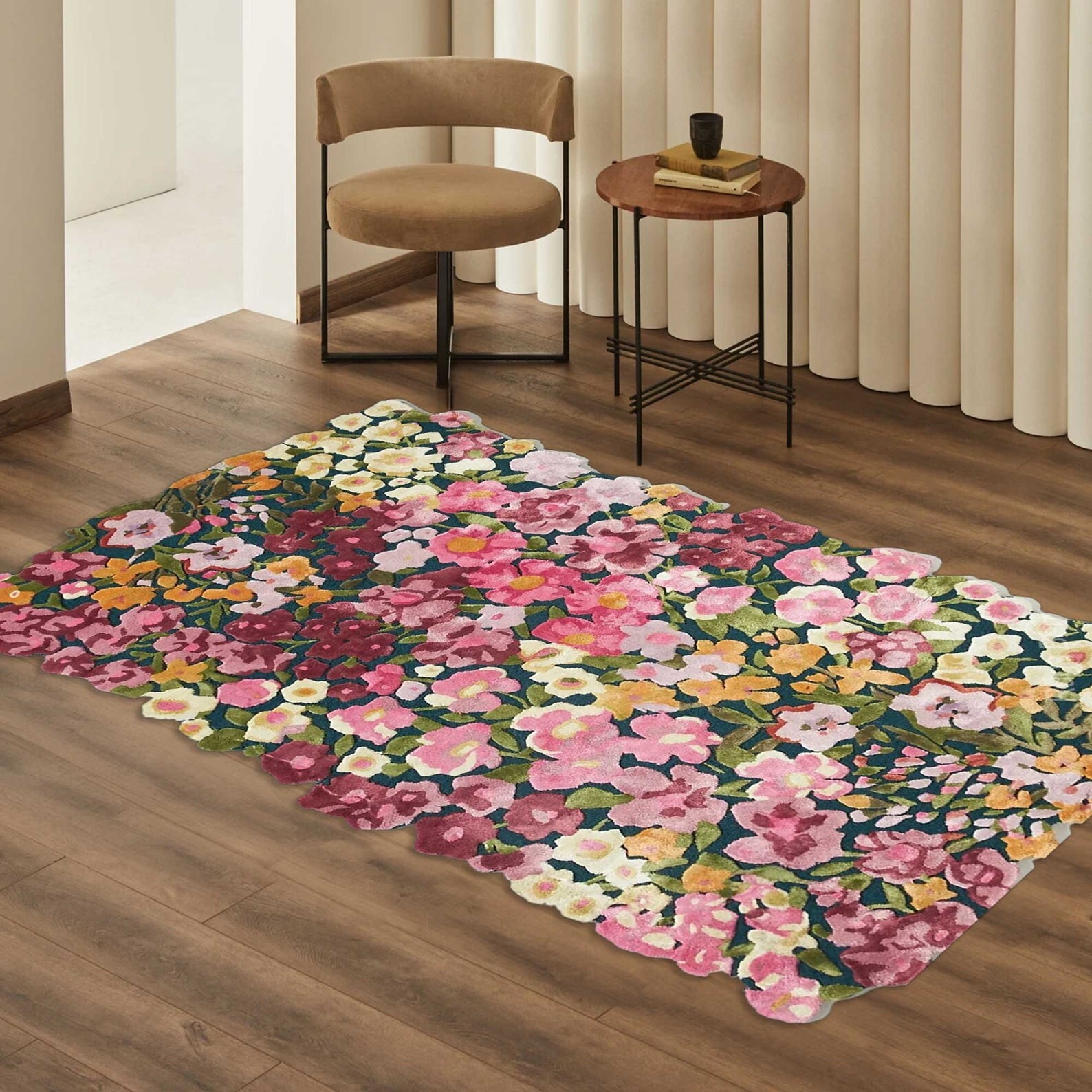 Hand Tufted Floral Carpet – Multicolor Wool Handmade Area Rug for Living Room