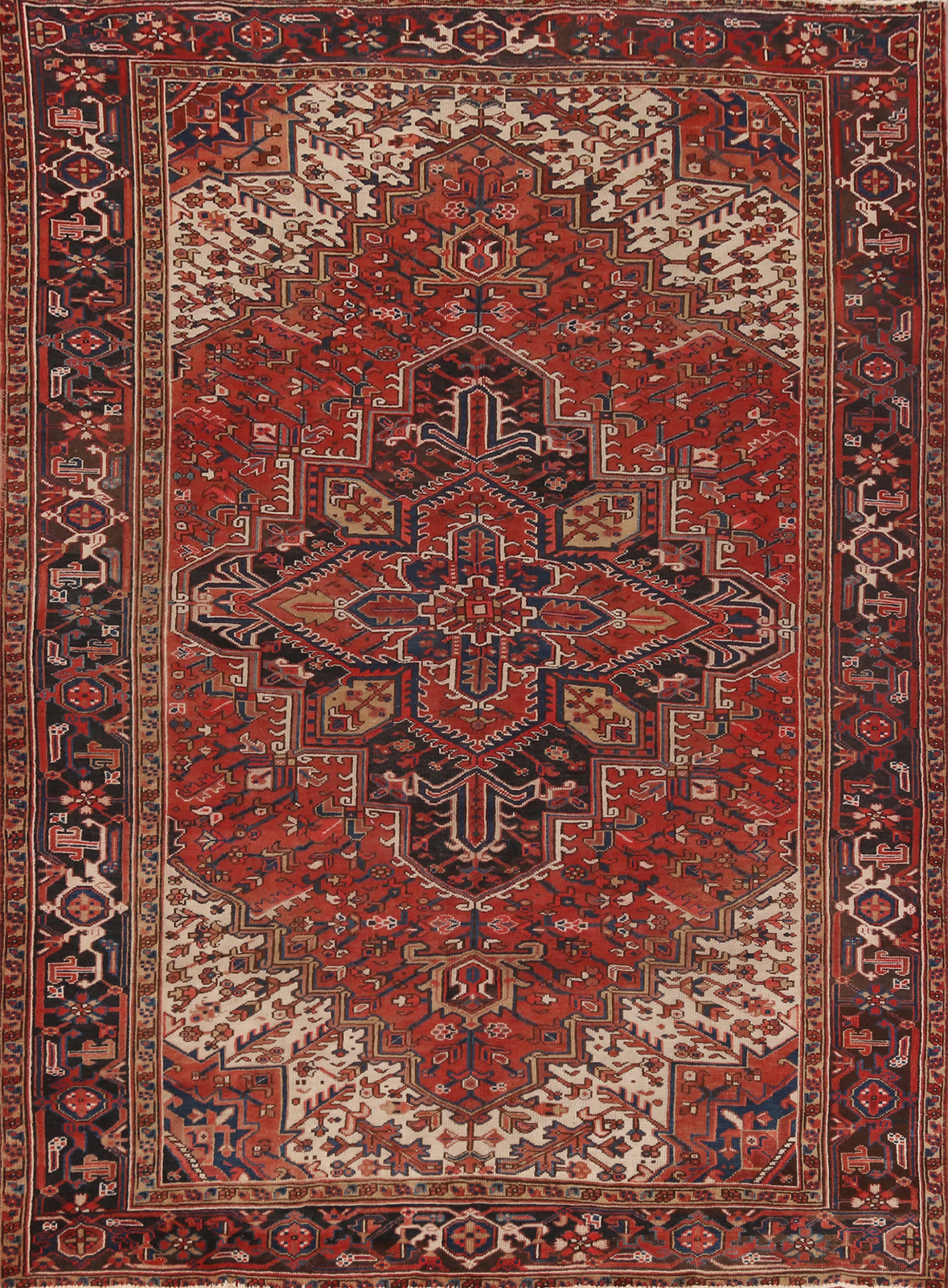 Semi-Antique Geometric Wool Heriiz Area Rug Hand-knotted Room Size Carpet 8×11