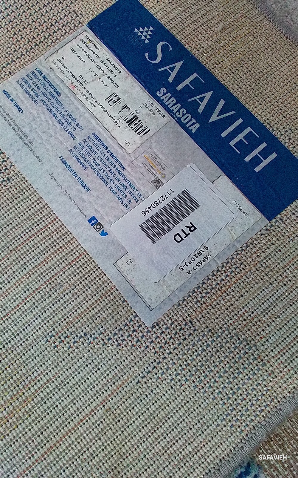 NAVY / BROWN 5′-3″ x 7′-7″ Back Stain Rug, Reduced Price 1172780456 SAR108J-5
